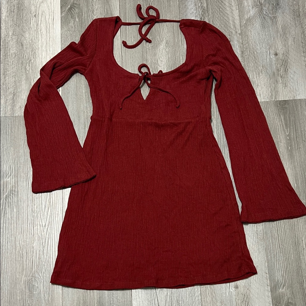 Free People ribbed long sleeve dress/open back/ brown-burnt orange /size M /NWT - Picture 3 of 12
